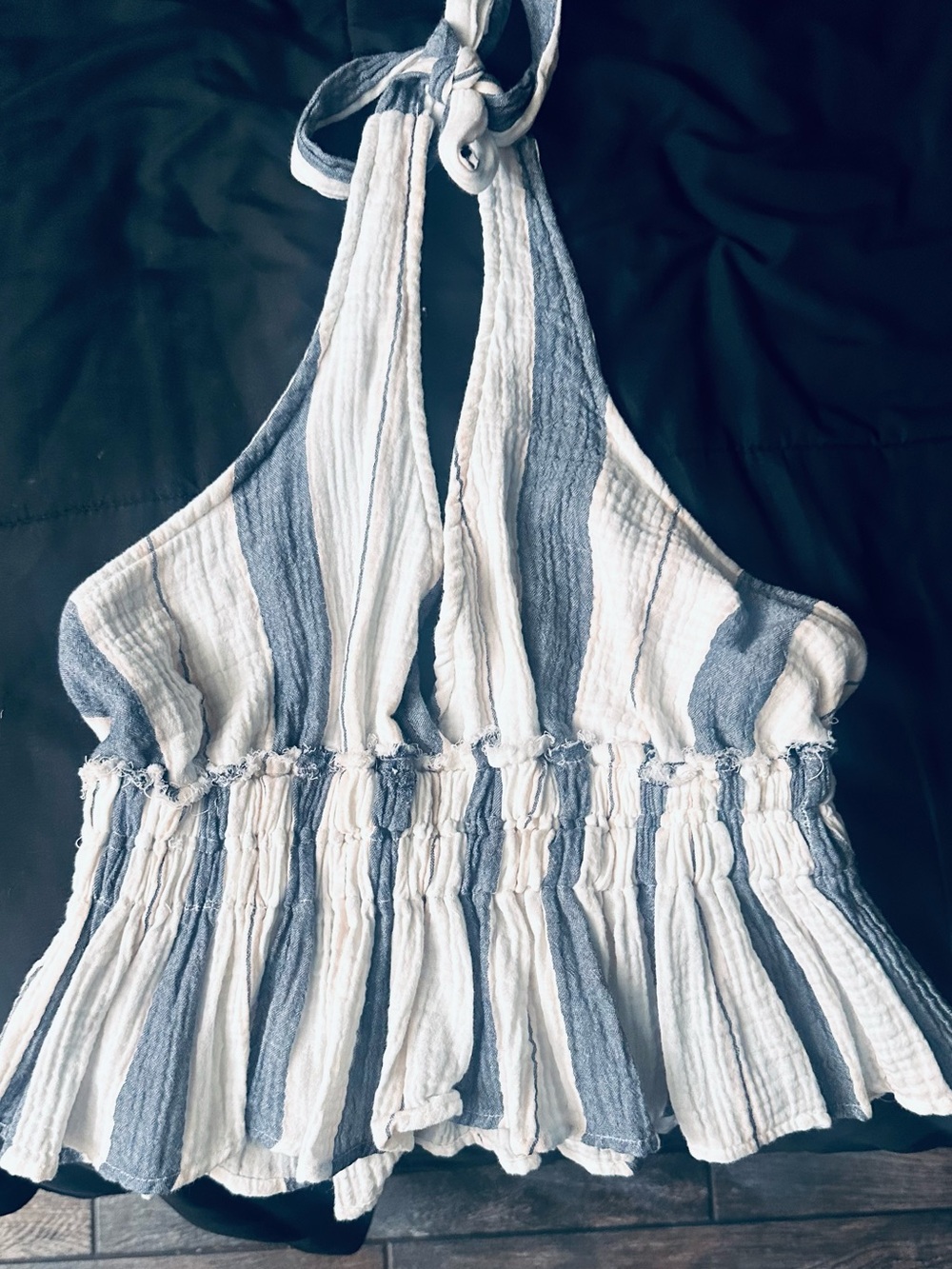 Ocean Drive Blue & White Striped Halter Ruffle Camisole